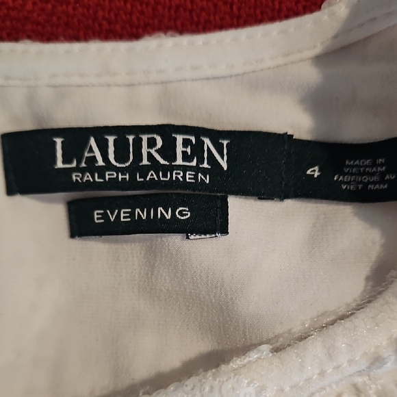 Ralph Lauren Evening White sleeveless lined sequin mixed texture dress Sz.4 - Picture 6 of 11